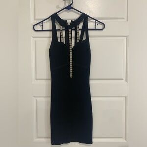 Guess by Marciano Black XXS Bodycon Mini Dress w/ cutouts up top & silver beads.